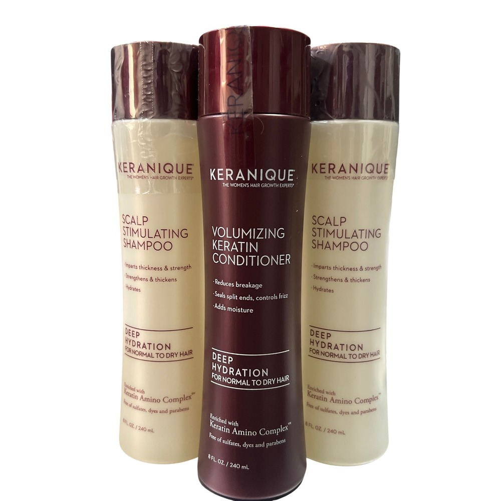 Keranique Deep Hydration 3pc Set 2 Shampoo 1 Conditioner 8oz Each Hair Care